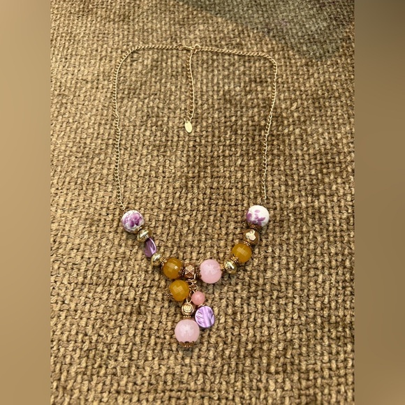 Beautiful Beaded Statement Necklace - Pink, Yellow, Purple, Gold - Picture 4 of 7